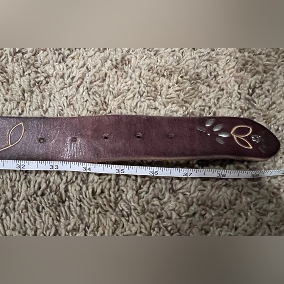 FOSSIL Belt Leather Floral Metal Embellished Embroidered Boho Women’s Size MED - Picture 4 of 9